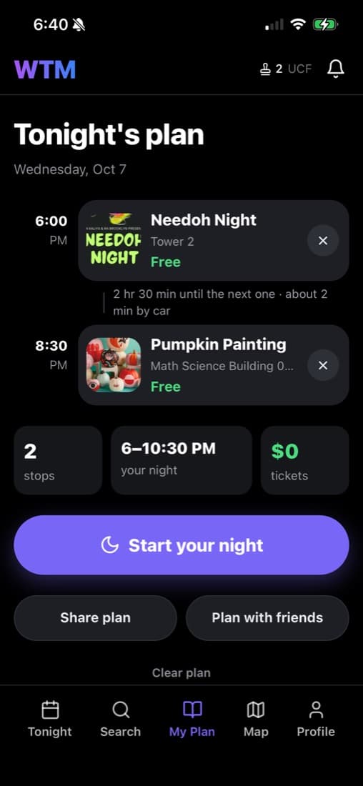 A plan for tonight in WTM with two stops