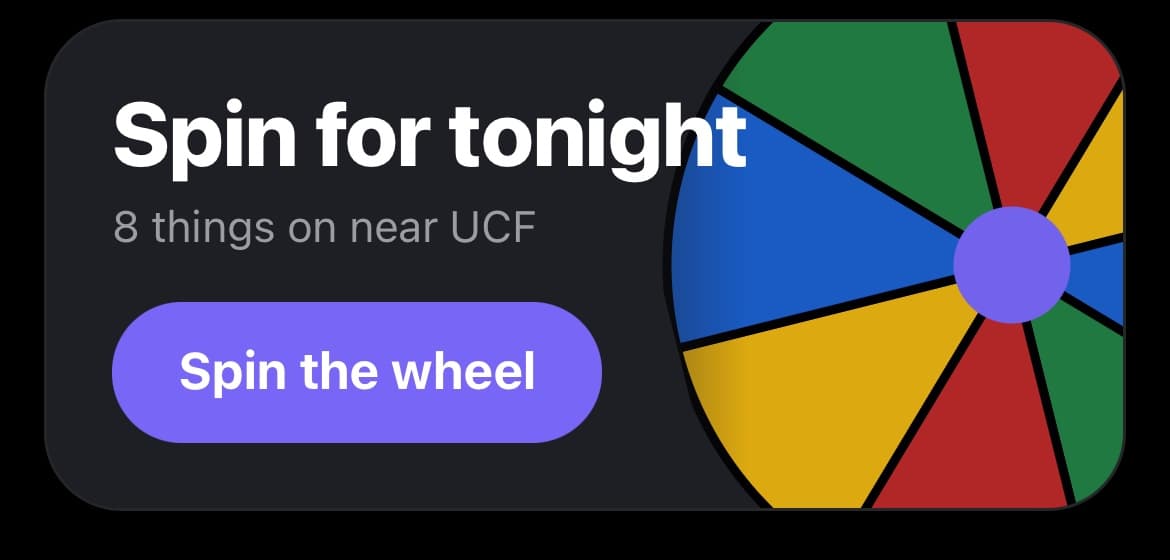 The app's Spin for tonight card: 8 things on near UCF
