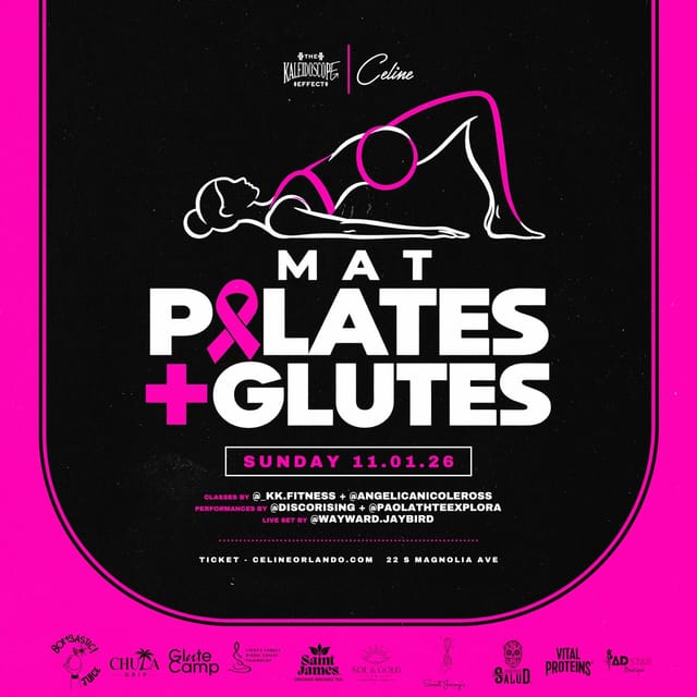 Flyer for Pilates + Glutes Charity Fitness Event