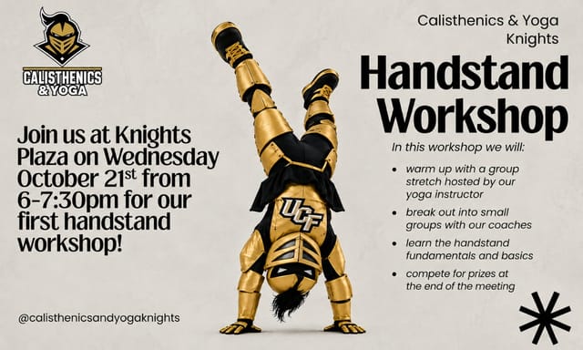 Flyer for Calisthenics and Yoga Knights Handstand Workshop