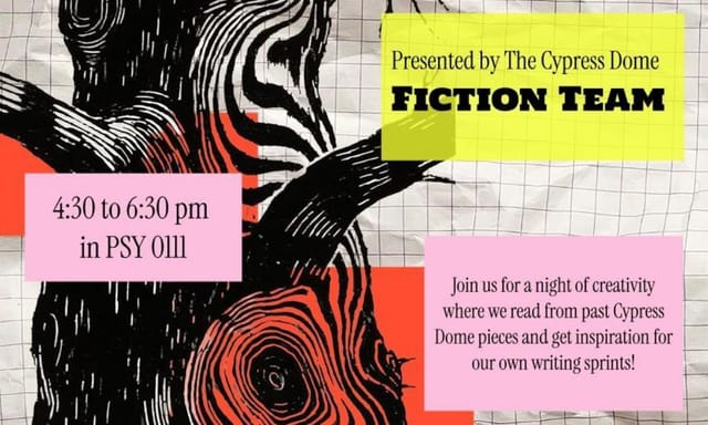 Flyer for Fiction Cypress Sprint Presented by The Cypress Dome Society